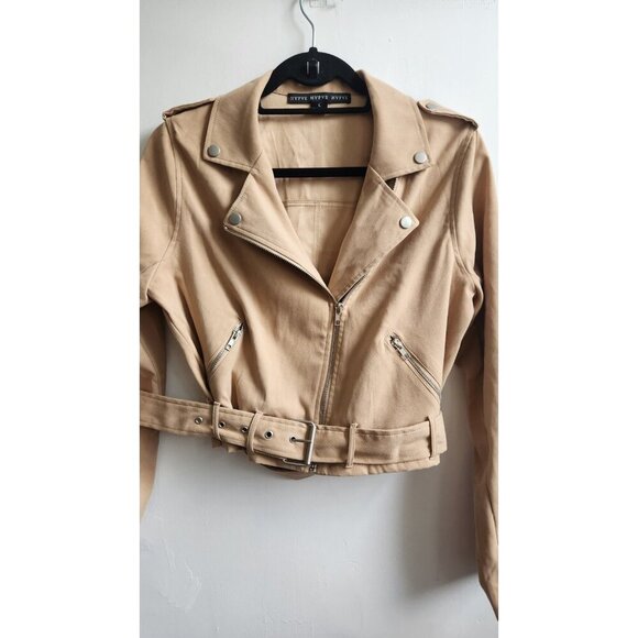 HYFVE Suede cropped full zip moto jacket women size L - Picture 4 of 8
